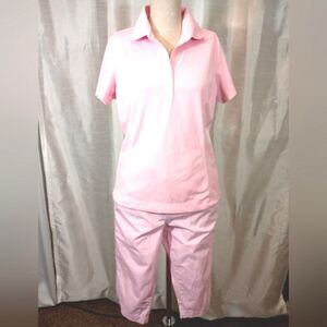 Nike Polo Shirt+Capris, Columbia, High Rise+ short sleeve,1/2 BttnUp, Log,Pink,M